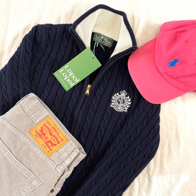 Polo ralph lauren cable knit zip-up (kn894)