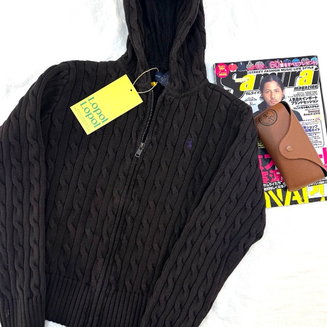 Polo ralph lauren cable knit hood zip-up (kn1877)